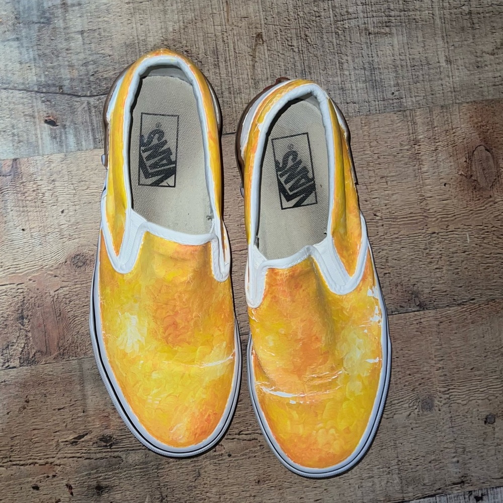Hand Painted Yellow Vans Slip on Shoes Woman’s 7.5, Mens 6